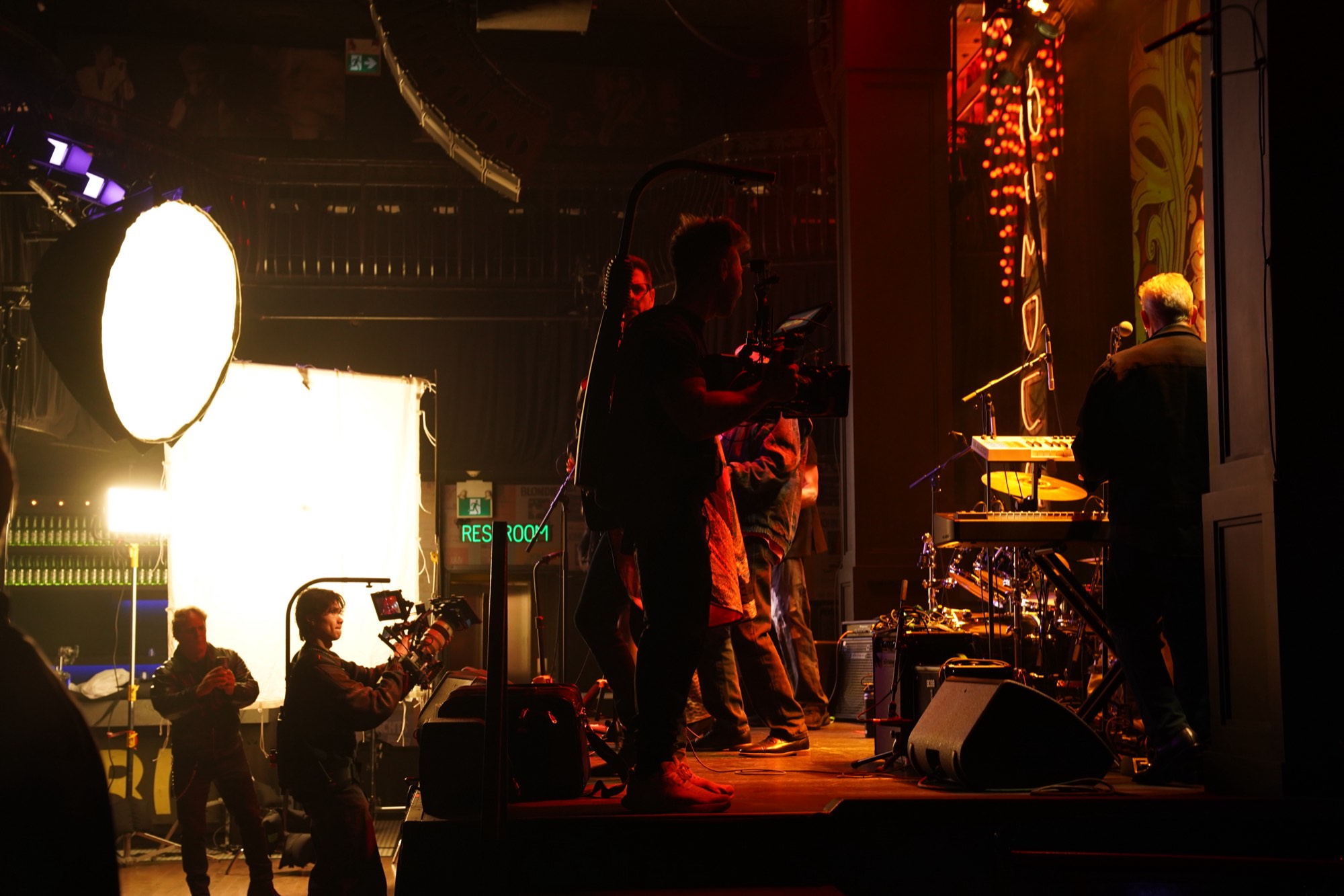 Camera crew shooting a live performance on stage